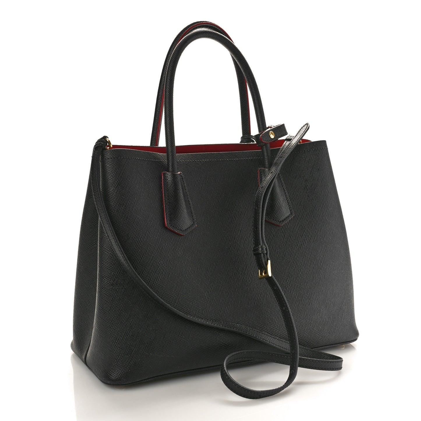 Saffiano Cuir Medium Double Bag Black Fuoco