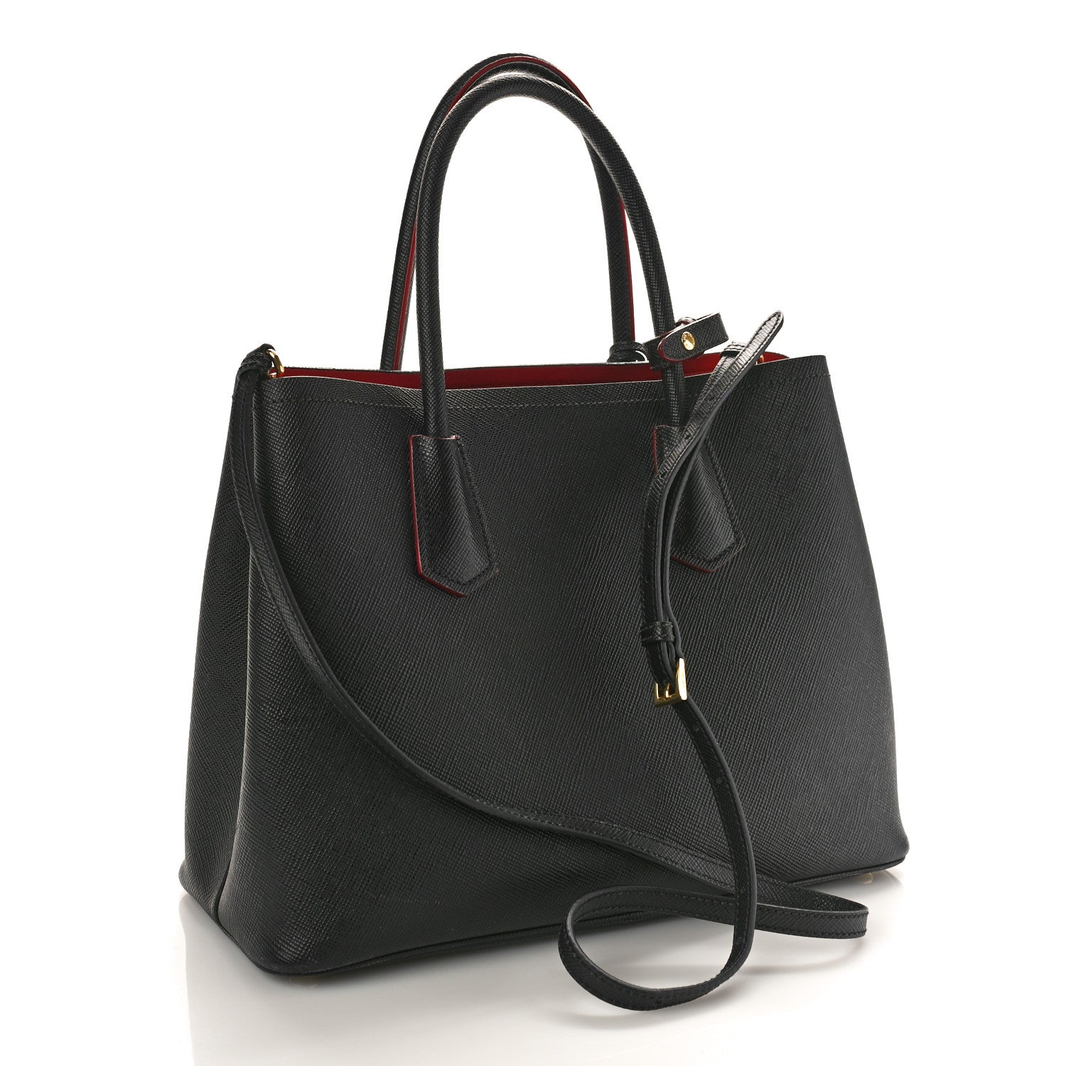 Prada Saffiano Cuir Medium Double Bag Black Fuoco 3 of 10