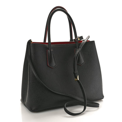 Prada Saffiano Cuir Medium Double Bag Black Fuoco 3 of 10