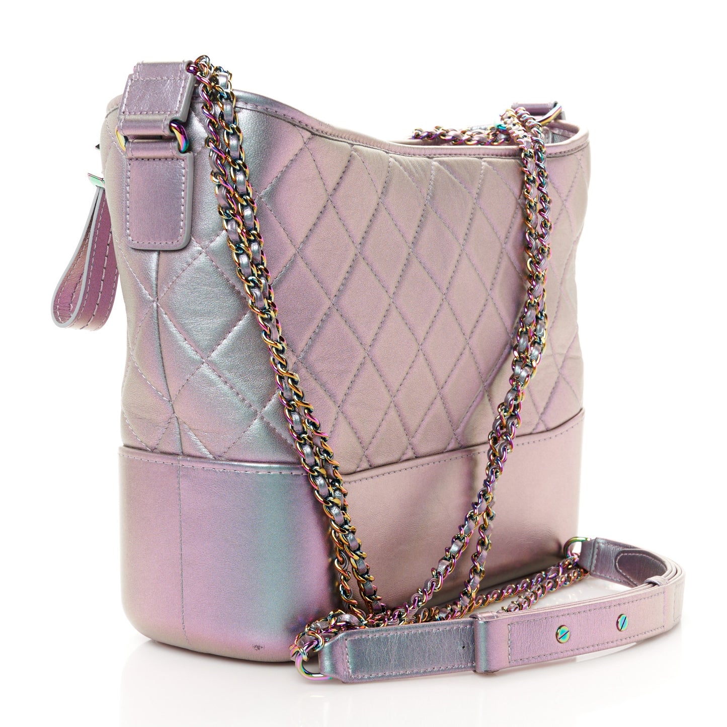 Iridescent Lambskin Calfskin Quilted Medium Gabrielle Hobo Light Purple