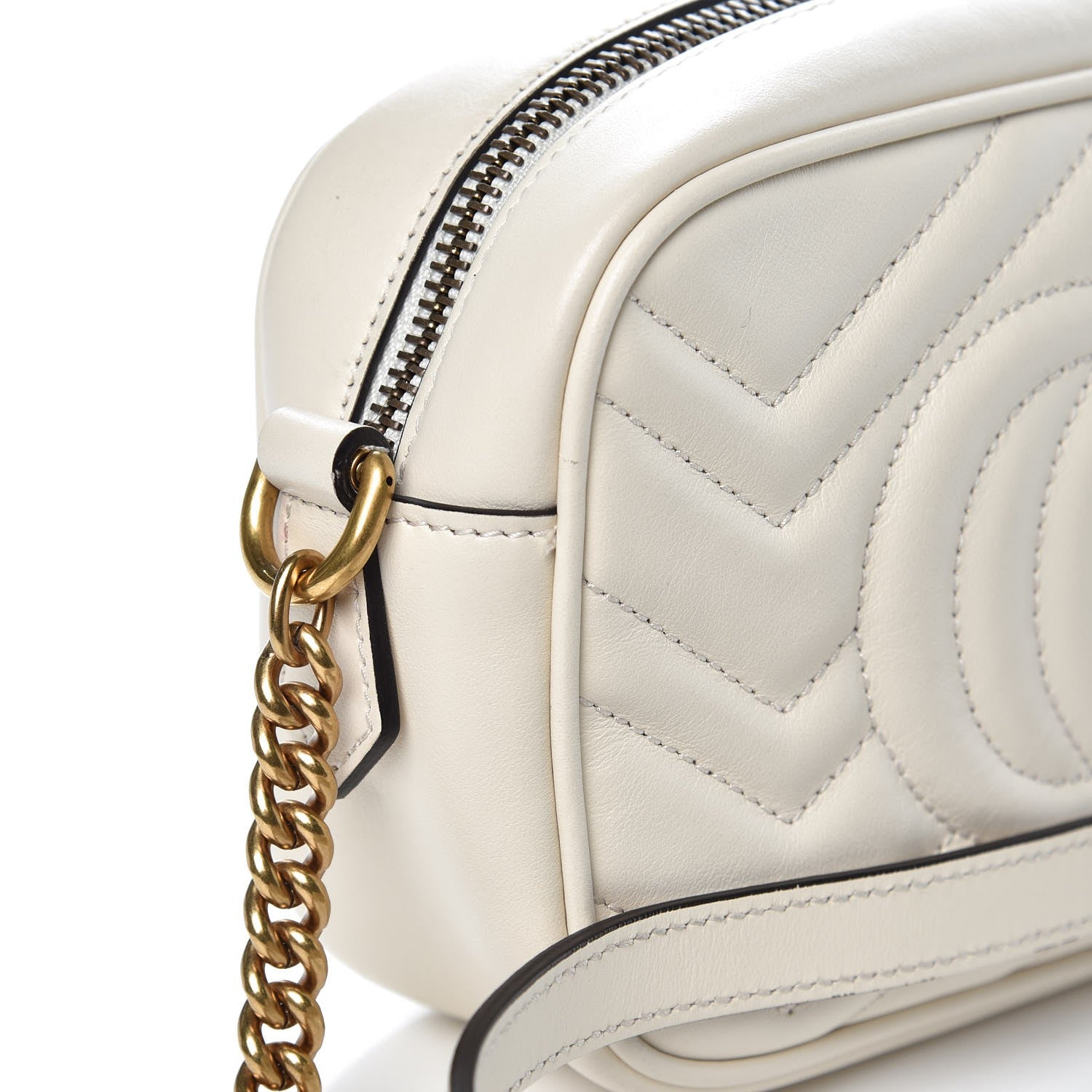 Gucci Calfskin Matelasse Mini GG Marmont Chain Shoulder Bag White 11 of 12