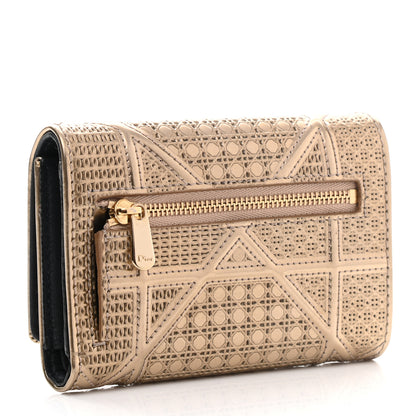 Christian Dior Metallic Patent Micro-Cannage Diorama Elancee Wallet Gold 3 of 10