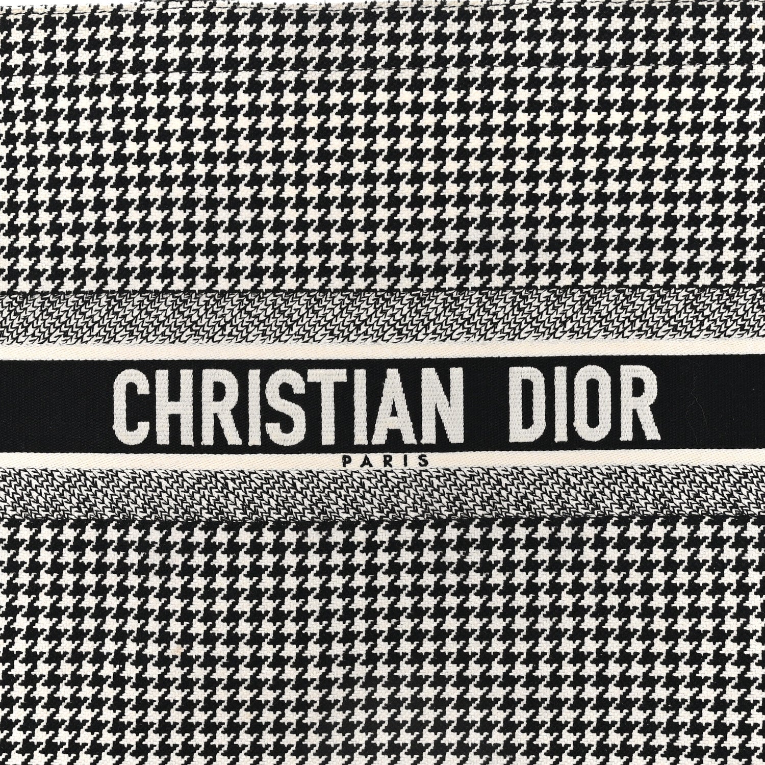 Christian Dior Canvas Houndstooth Embroidered Large Book Tote Black White 8 of 10