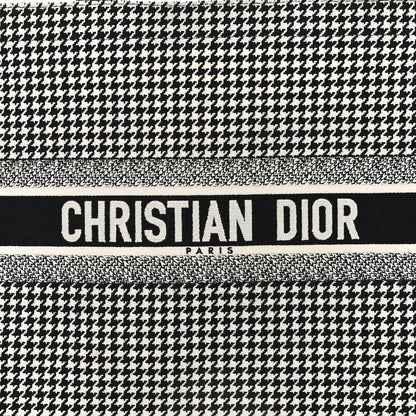 Christian Dior Canvas Houndstooth Embroidered Large Book Tote Black White 8 of 10