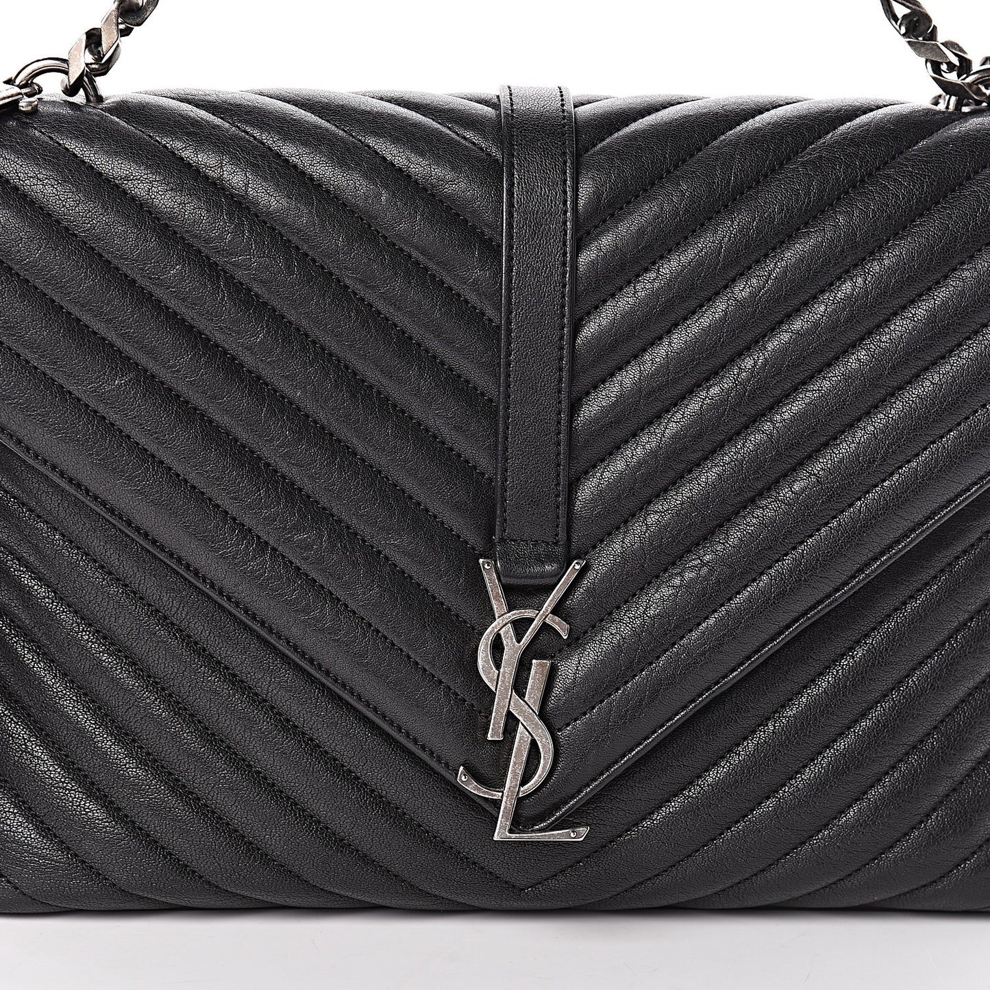 Sheepskin Matelasse Chevron Monogram Large College Satchel Black