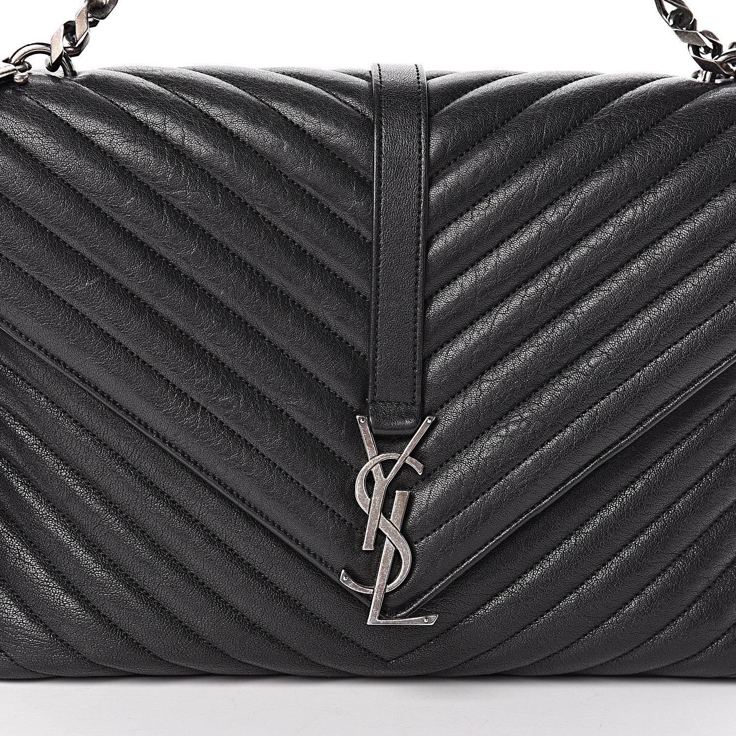 Saint Laurent Sheepskin Matelasse Chevron Monogram Large College Satchel Black 8 of 10