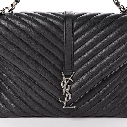 Saint Laurent Sheepskin Matelasse Chevron Monogram Large College Satchel Black 8 of 10