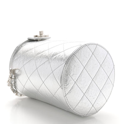 Chanel Hammered Metallic Calfskin Quilted Vanity Clutch With Chain Silver 4 of 10