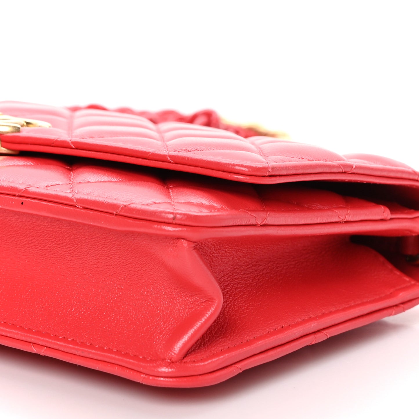 Lambskin Resin Quilted Wallet On Chain WOC Red