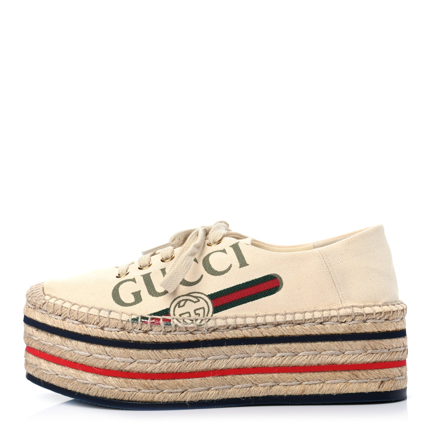 Canvas Logo Lace-Up Platform Espadrilles 36 Greggio Grege