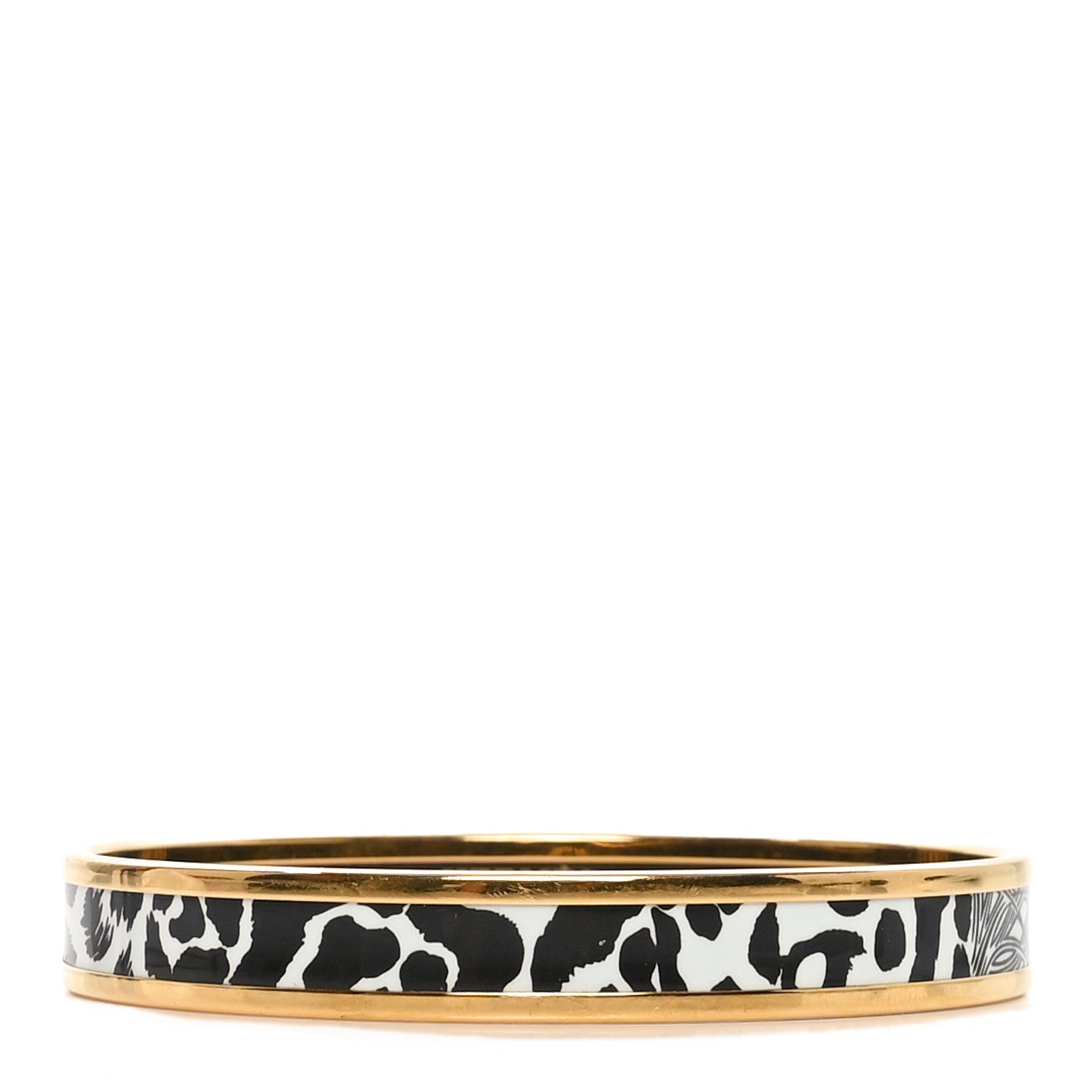 Hermes Enamel Printed Jaguar Quetzal Bracelet 65 Black White 1 of 5