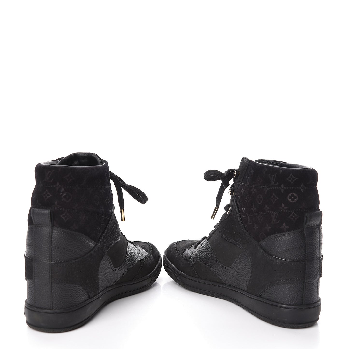 Calfskin Suede Monogram Cliff Top Wedge Sneakers 38 Black