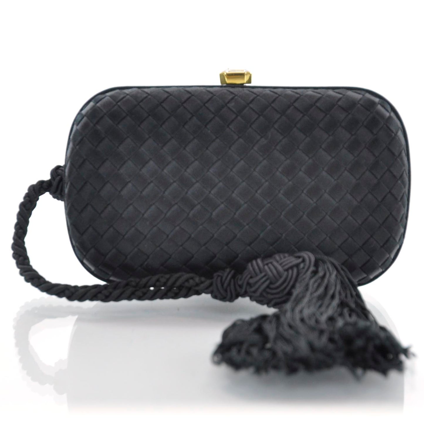 Silk Intrecciato Tassel Clutch Black