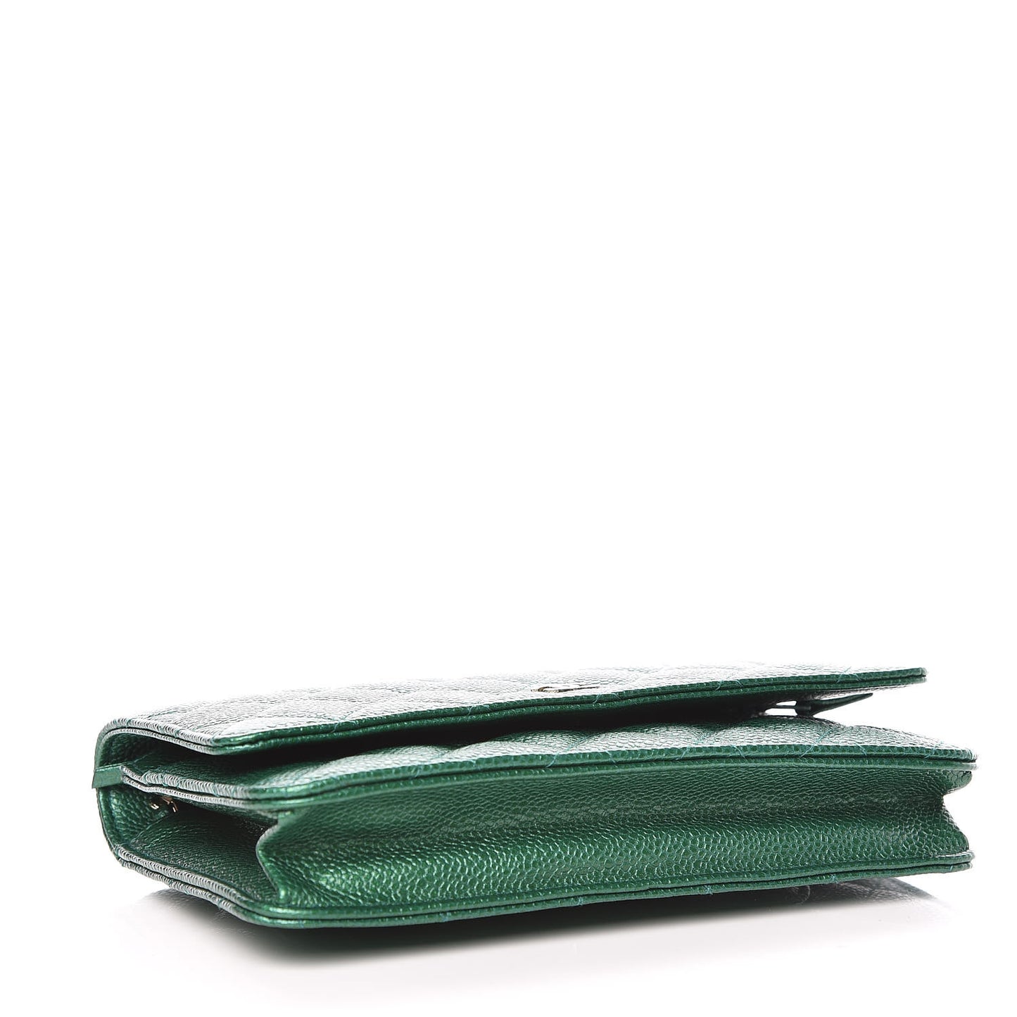 Metallic Caviar Quilted Wallet On Chain WOC Green