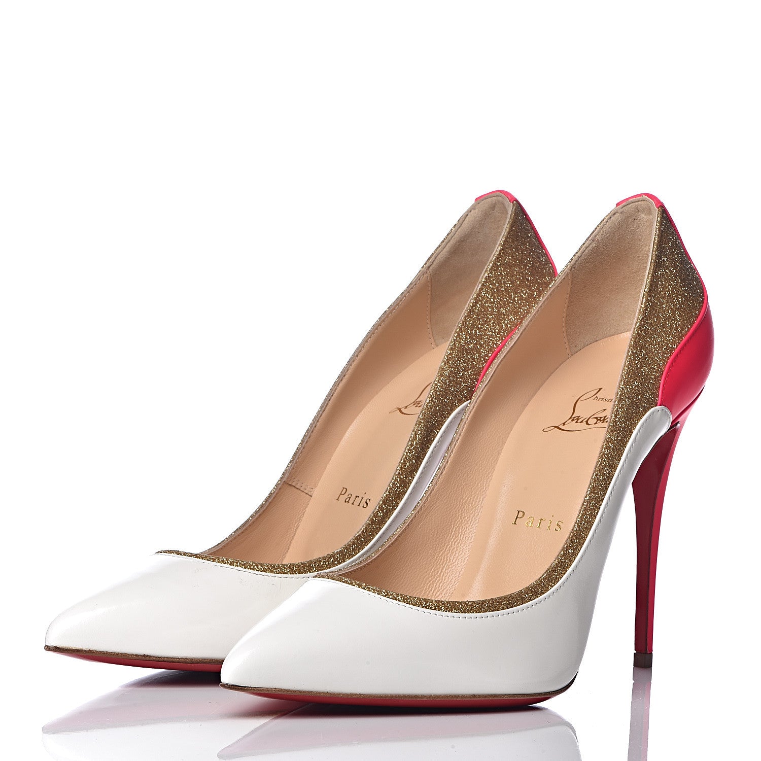 Christian Louboutin Glitter Patent Fluo Tucsick 100 Pumps 39 White Gold 3 of 10