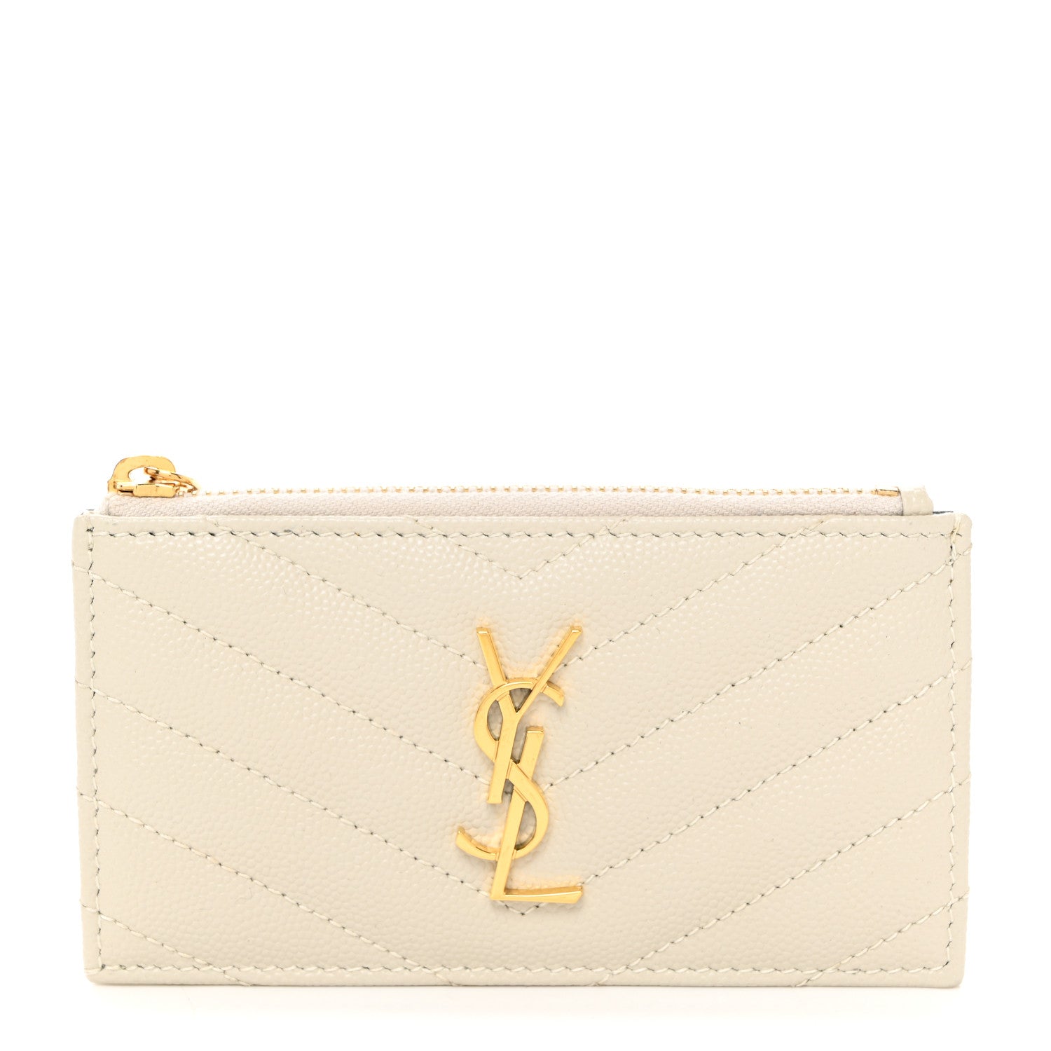 Saint Laurent Grain De Poudre Matelasse Chevron Monogram Fragments Zippered Card Case Crema Soft 1 of 8