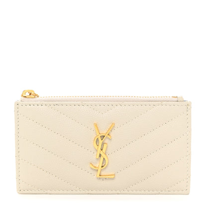 Saint Laurent Grain De Poudre Matelasse Chevron Monogram Fragments Zippered Card Case Crema Soft 1 of 8
