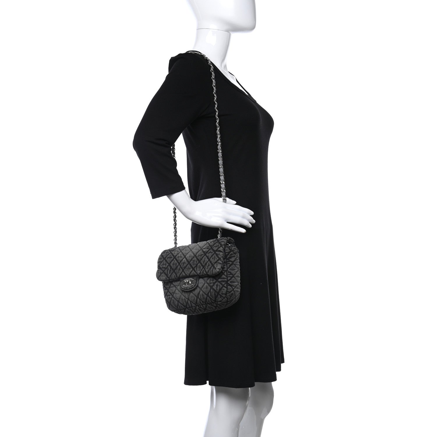 Chanel Washed Denim Quilted Small Denimpression Flap Grey Black 2 of 9
