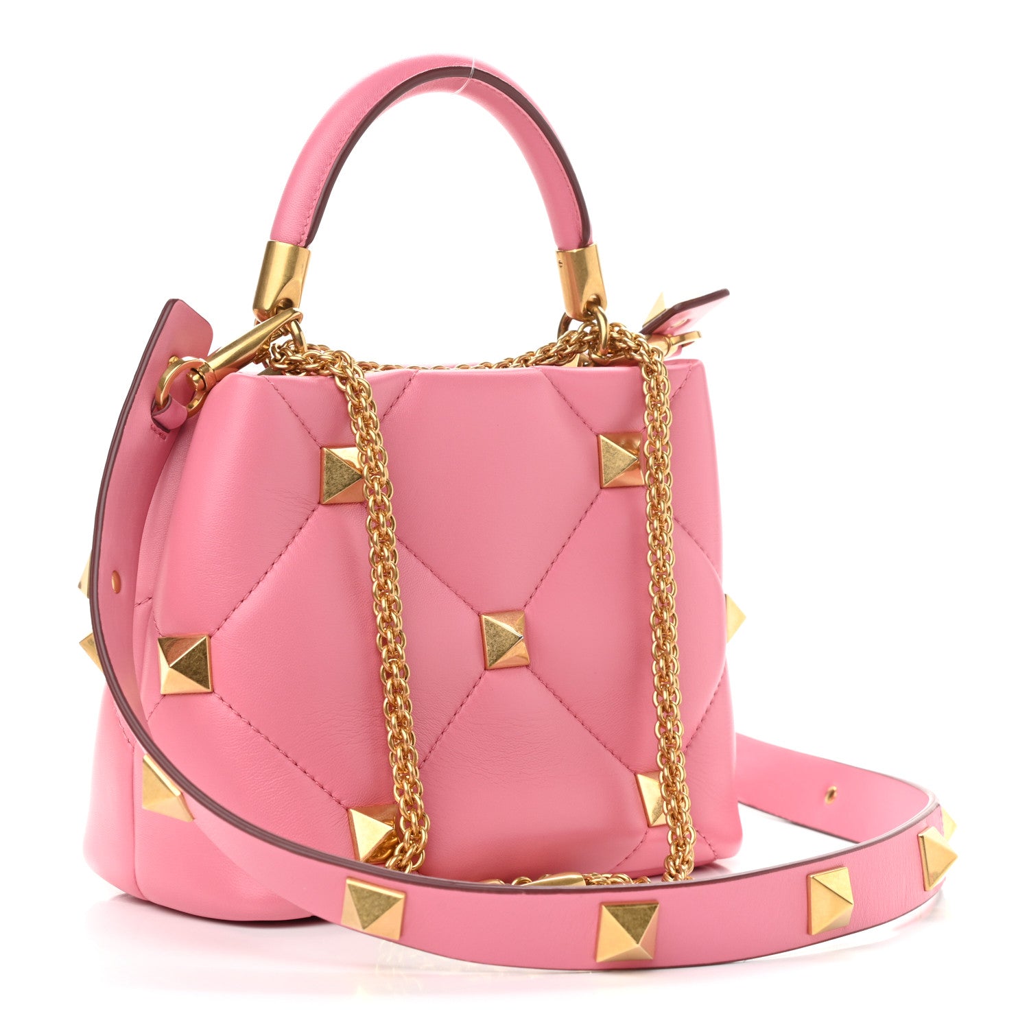 Valentino Garavani Nappa Small Roman Stud The Handle Bag Flamingo Pink 3 of 10