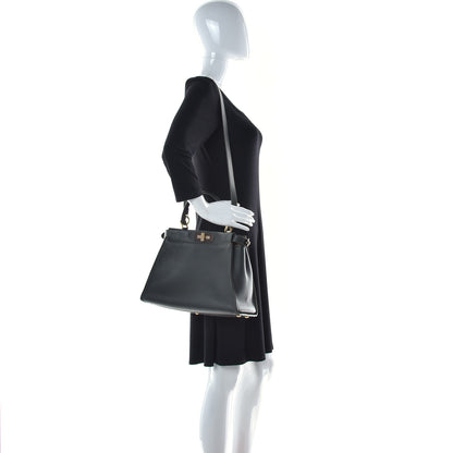 Fendi Vitello Seta Shiny Nappa Medium Peekaboo Iconic Satchel Verde Prato Makeup 2 of 10