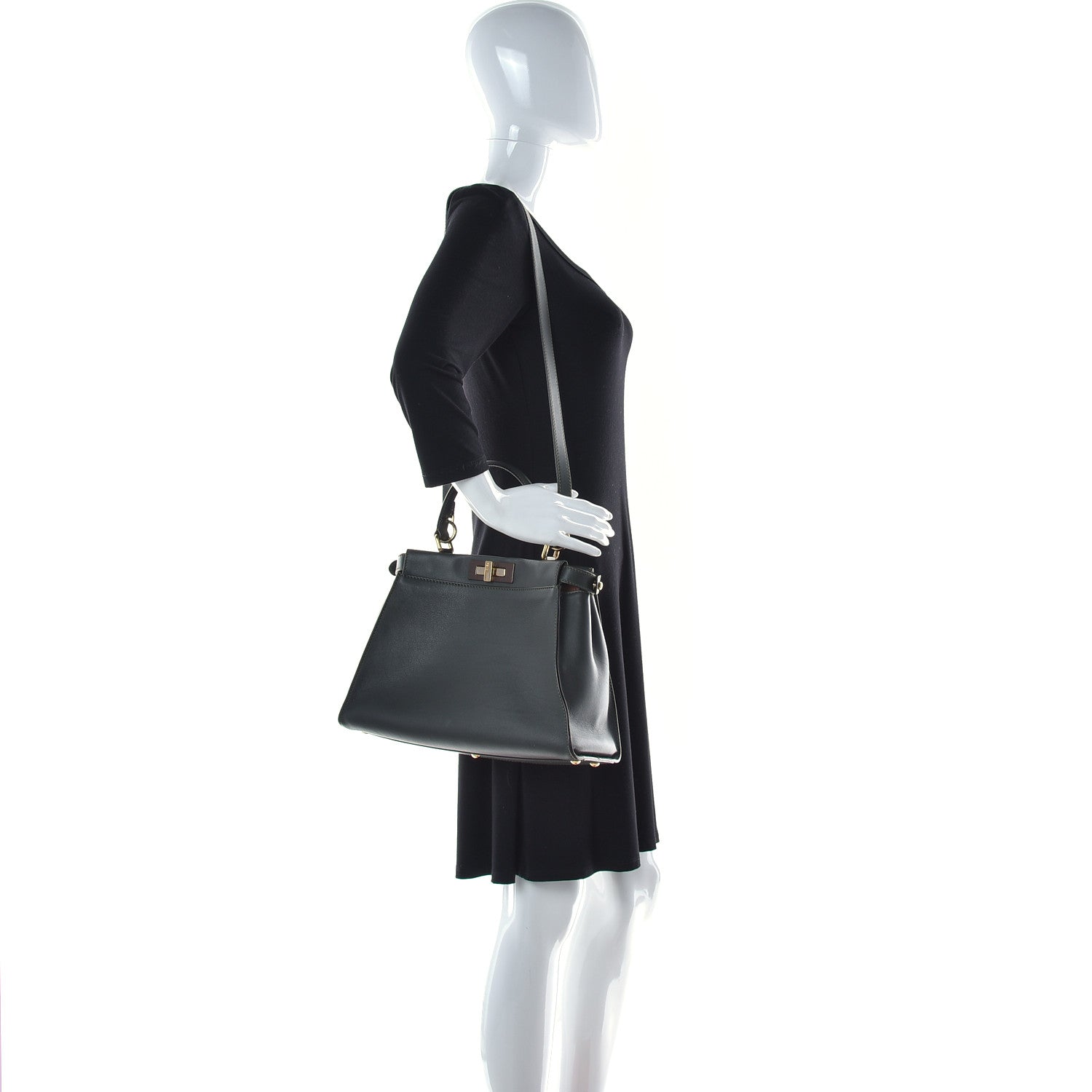 Fendi Vitello Seta Shiny Nappa Medium Peekaboo Iconic Satchel Verde Prato Makeup 2 of 10
