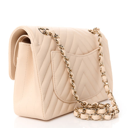 Chanel Caviar Chevron Quilted Small Double Flap Beige 3 of 12