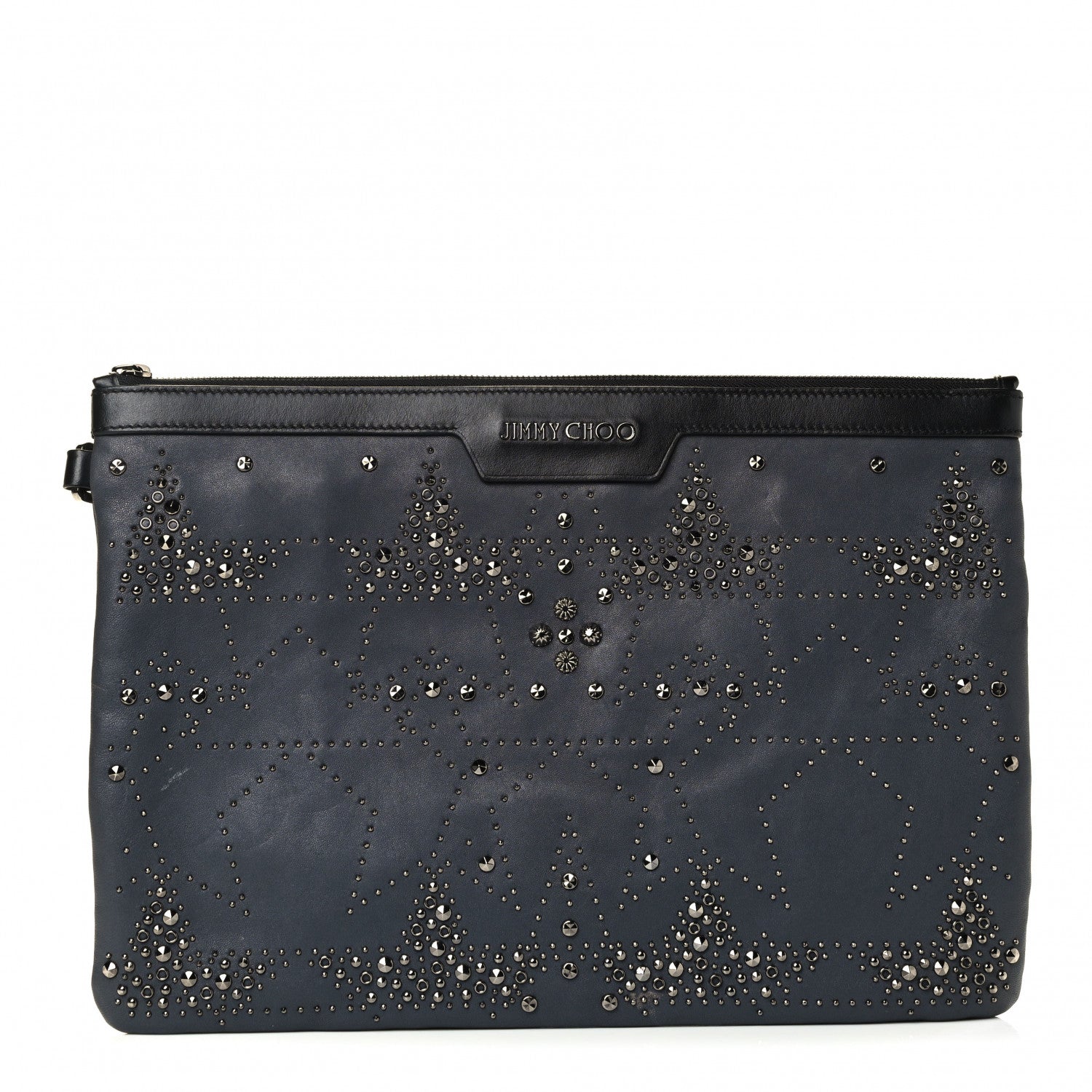 Jimmy Choo Lambskin Studded Star Pouch Navy 1 of 4