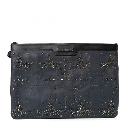 Jimmy Choo Lambskin Studded Star Pouch Navy 1 of 4
