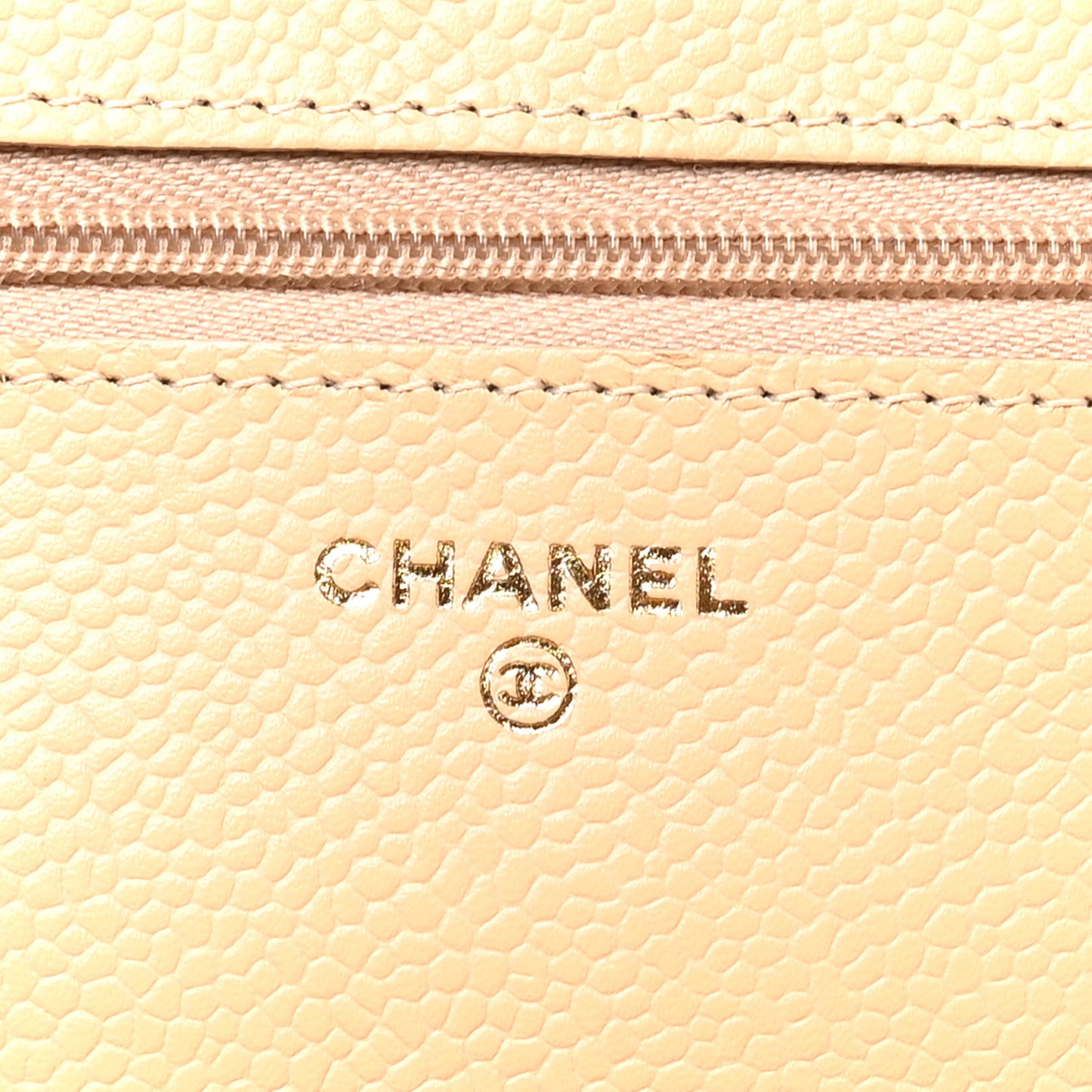 Caviar Quilted Wallet on Chain WOC Beige