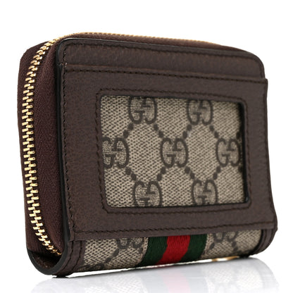 Gucci GG Supreme Monogram Textured Dollar Calfskin Web Ophidia Zip Around Card Case Wallet Beige Ebony New Acero 3 of 9