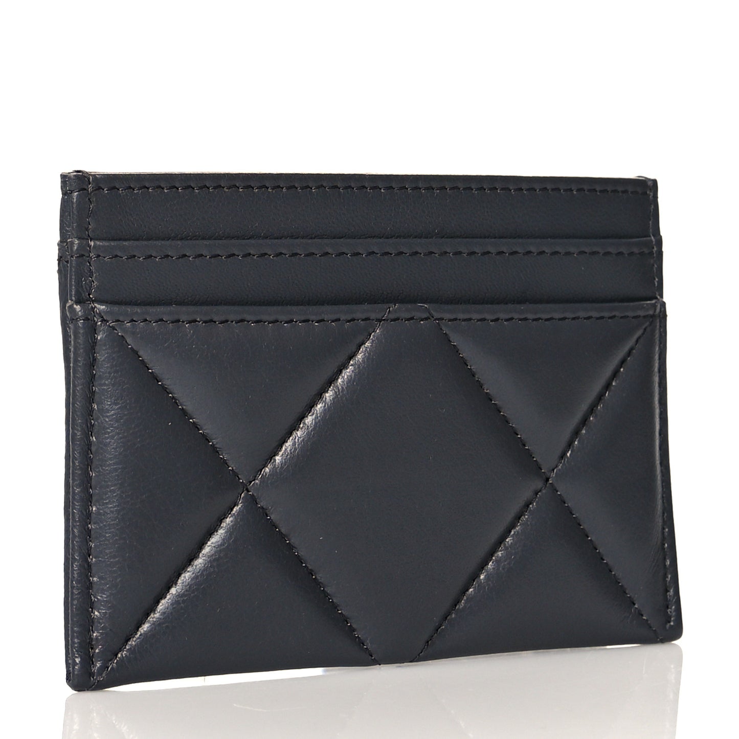 Lambskin Quilted Chanel 19 Card Holder Dark Grey