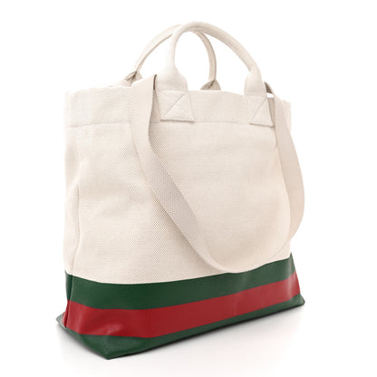 Gucci Canvas Logo Embossed Ophidia Tote Beige 3 of 11
