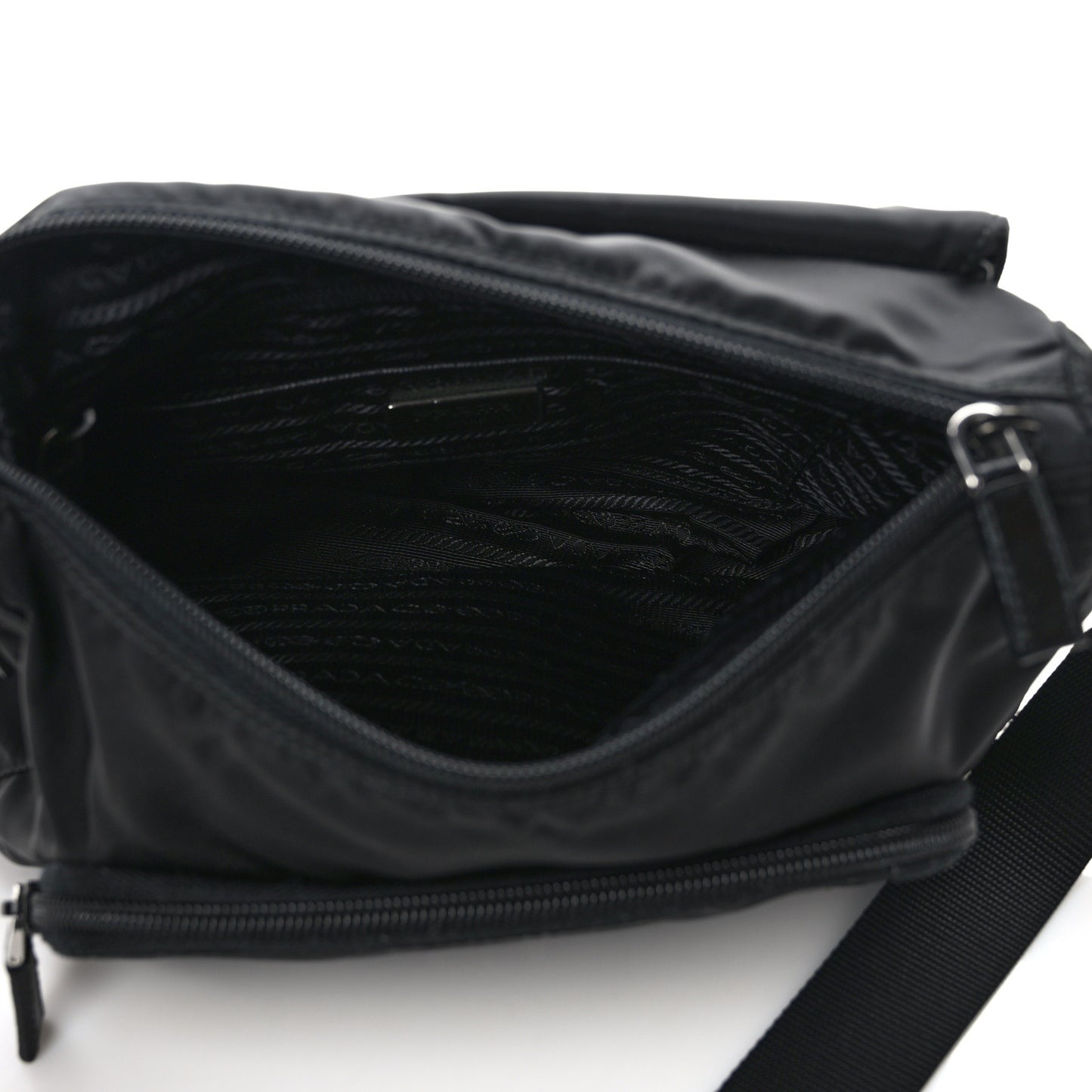 Re-Nylon Vela Saffiano Pocket Single Buckle Messenger Shoulder Bag Black