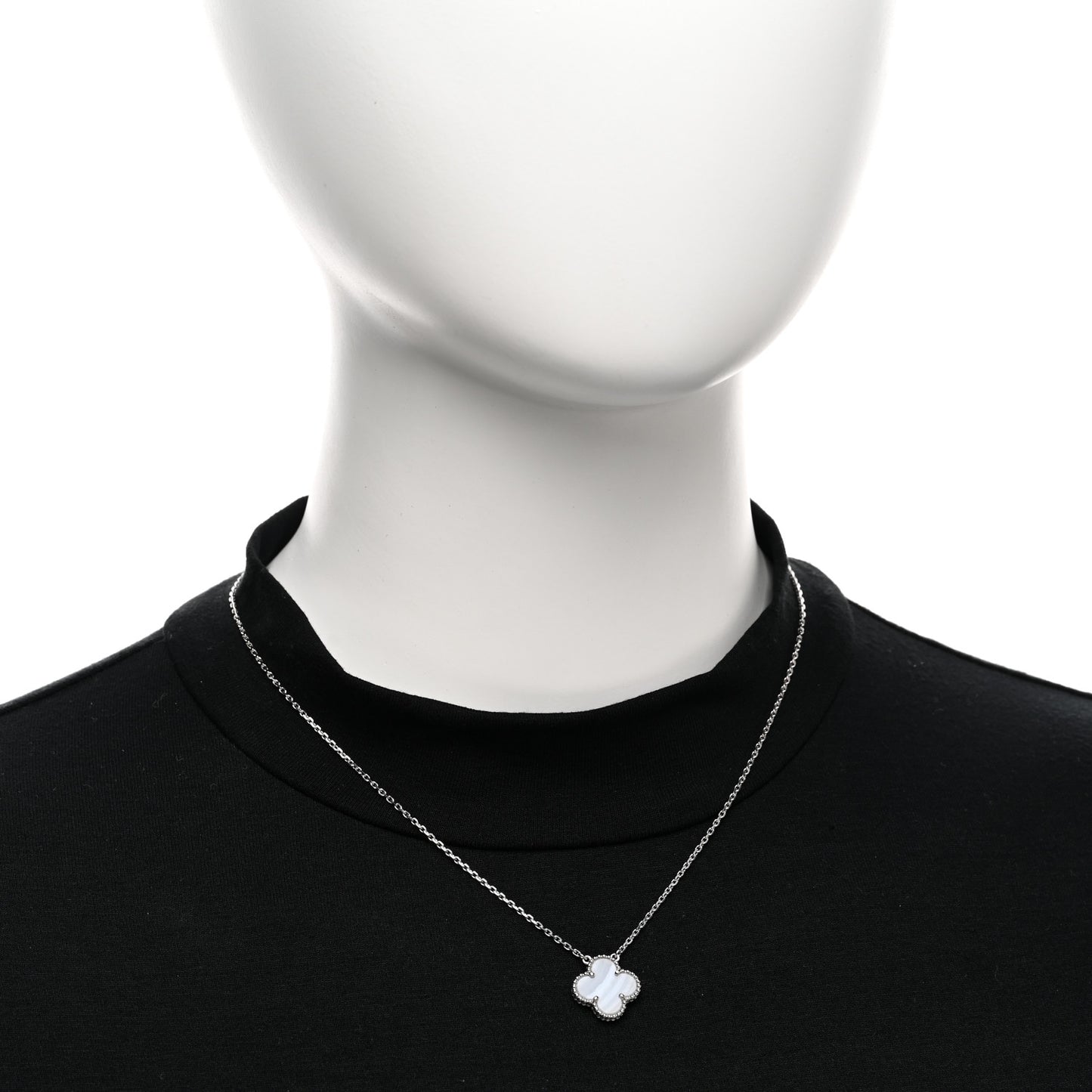 18k White Gold Chalcedony Vintage Alhambra Pendant Necklace