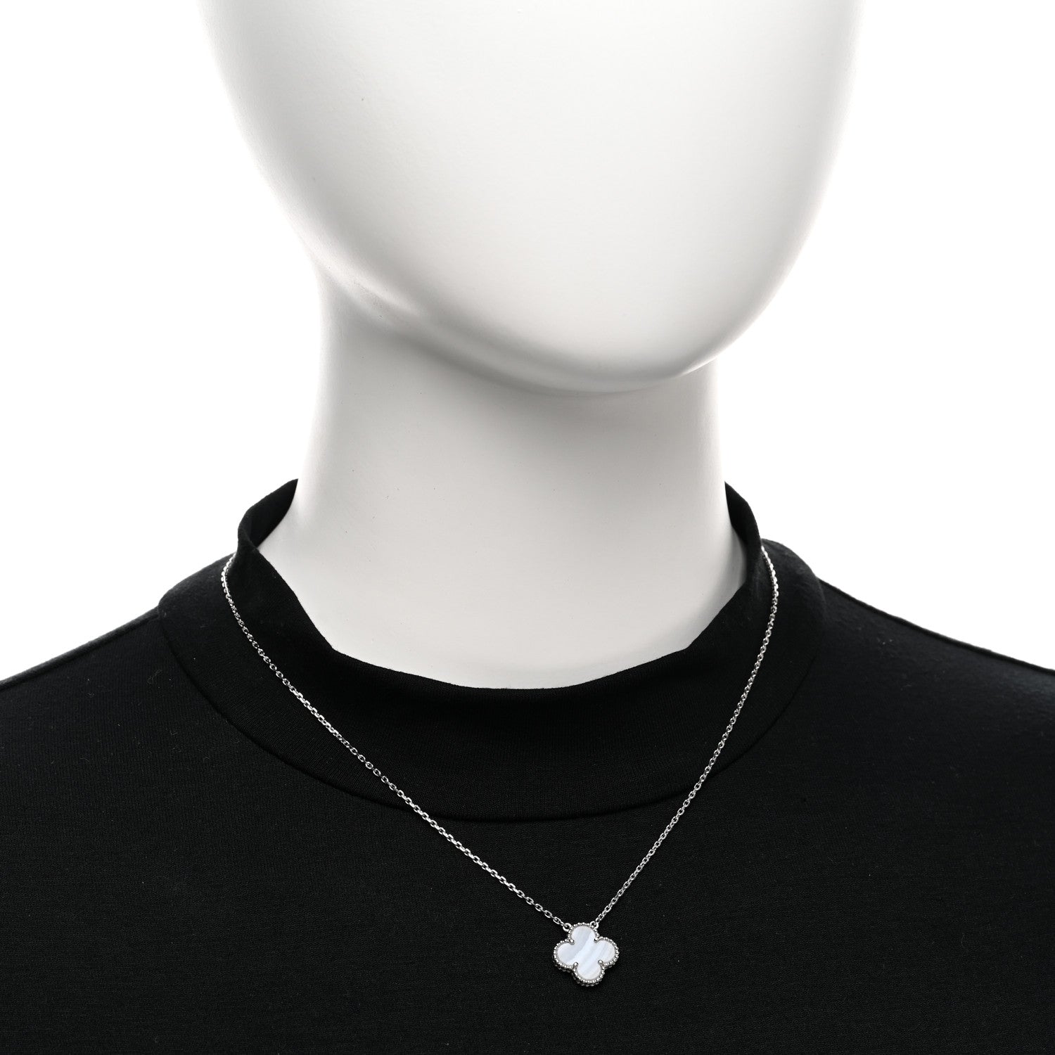 Van Cleef & Arpels 18k White Gold Chalcedony Vintage Alhambra Pendant Necklace 2 of 5