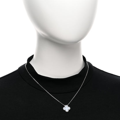 Van Cleef & Arpels 18k White Gold Chalcedony Vintage Alhambra Pendant Necklace 2 of 5