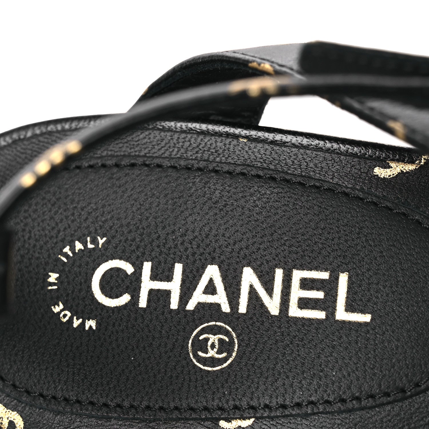 Chanel Printed Lambskin CC Platform Pumps 37.5 Black Gold 9 of 11