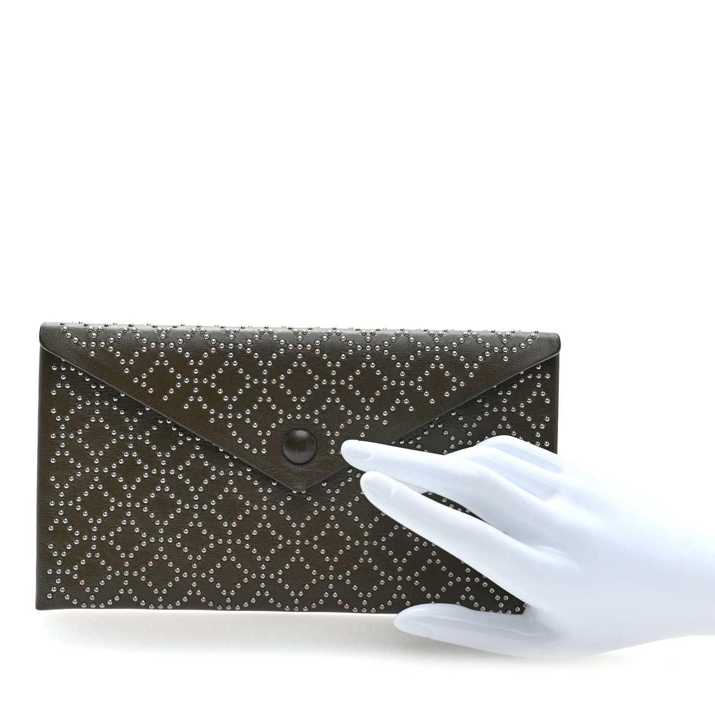 Calfskin Arabesque Studded Small Louise Envelope Clutch Olive