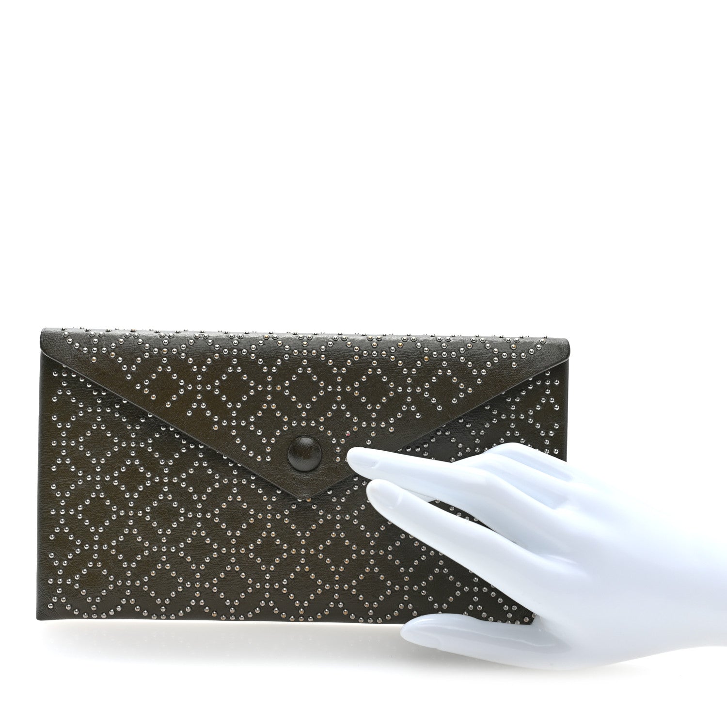 Alaia Calfskin Arabesque Studded Small Louise Envelope Clutch Olive 2 of 6