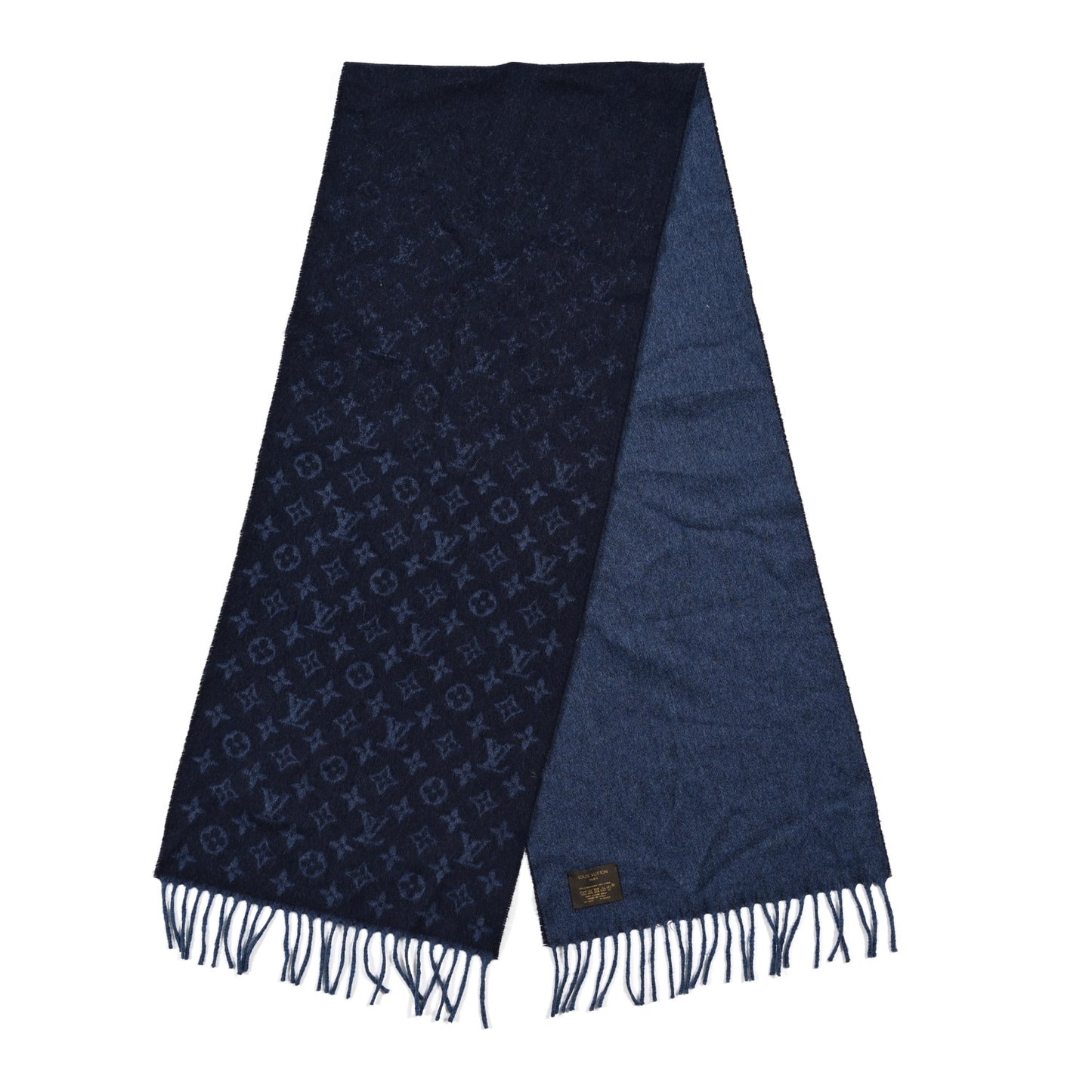 Cashmere Wool Monogram Scarf Navy