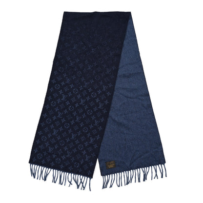 Louis Vuitton Cashmere Wool Monogram Scarf Navy 2 of 6