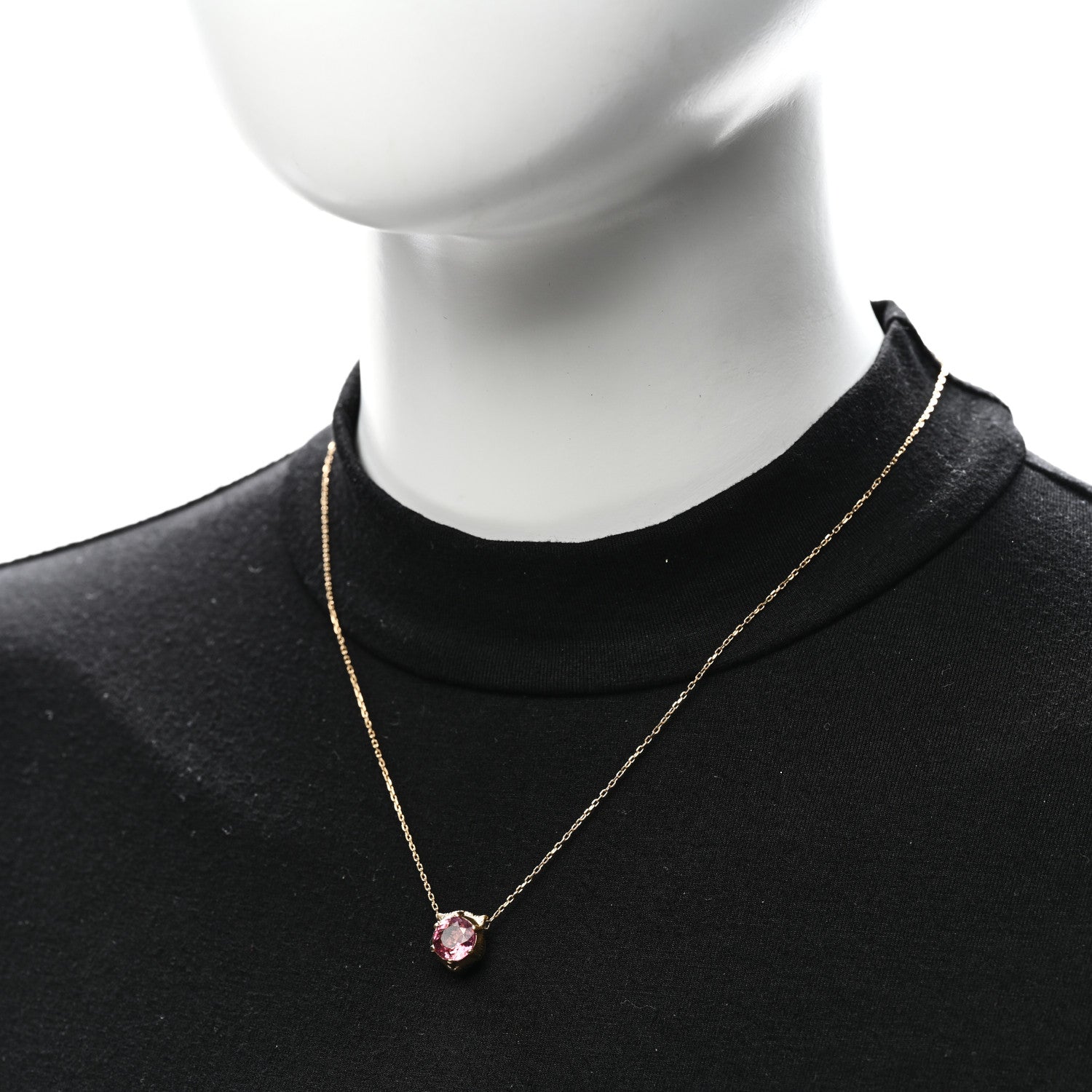 Gucci 18K Yellow Gold Diamond Pink Tourmaline  Le Marche Des Merveilles Feline Pendant Necklace 2 of 6