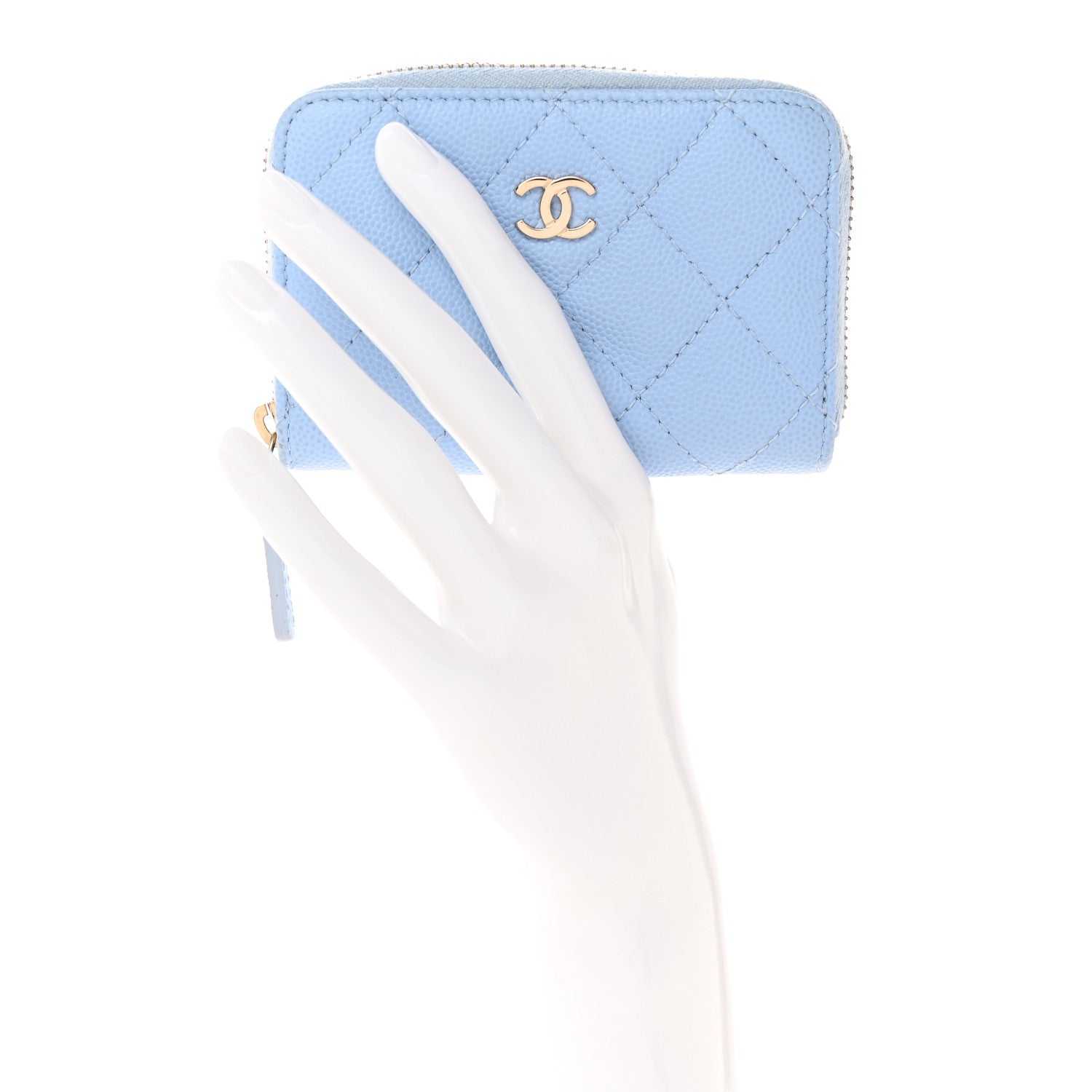Chanel Caviar Quilted Zip Coin Purse Light Blue 2 of 10
