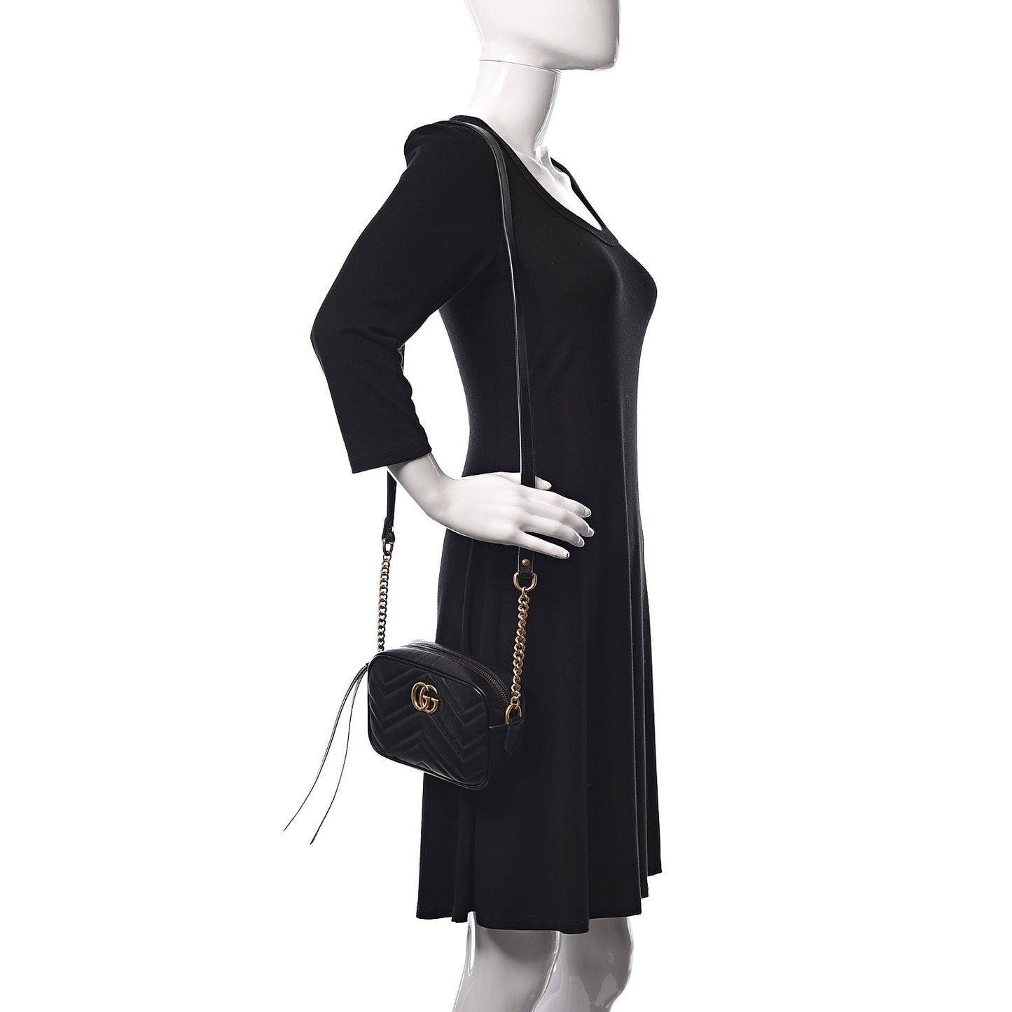Calfskin Matelasse Mini GG Marmont Chain Shoulder Bag Black