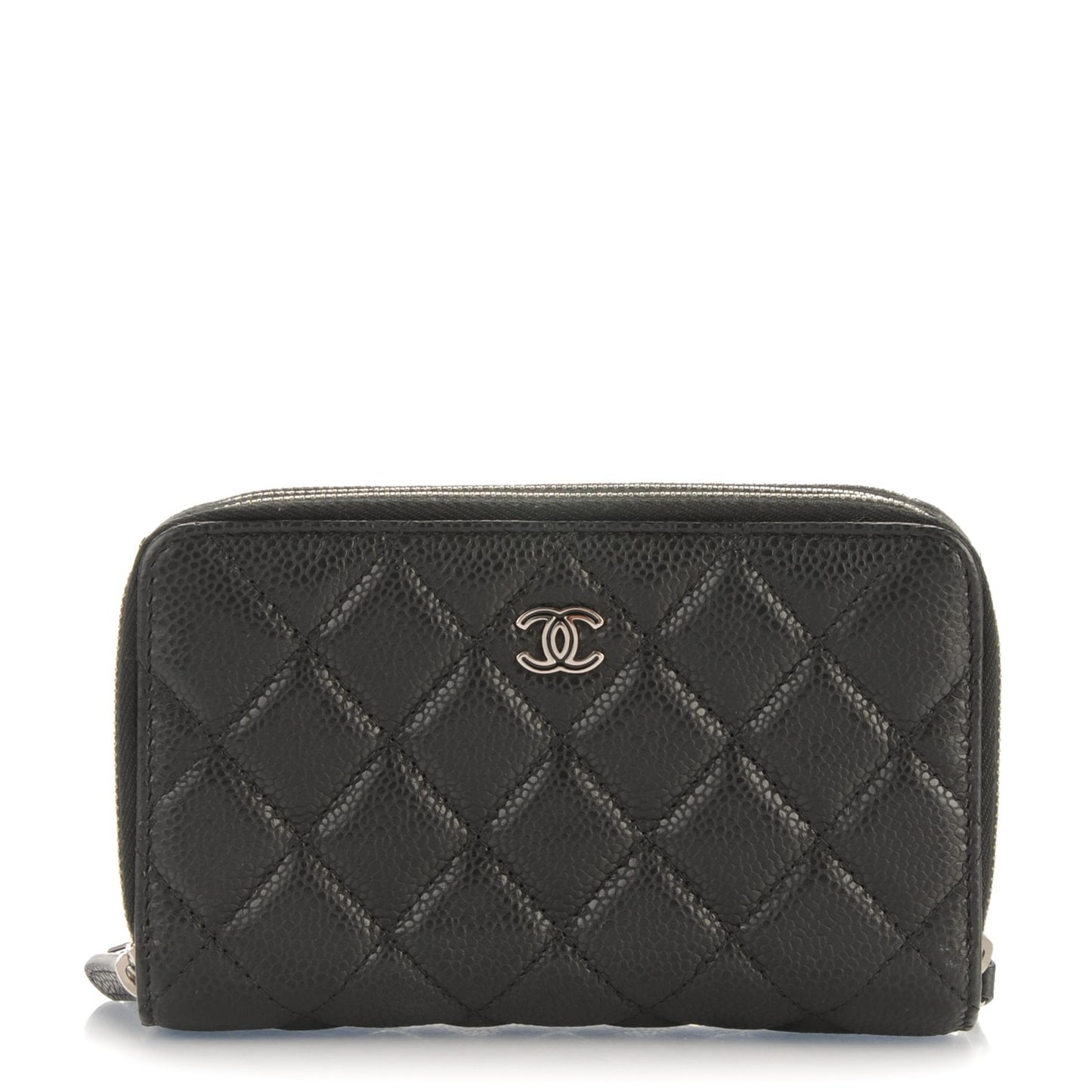 Caviar Quilted Zip Around Phone Holder Black