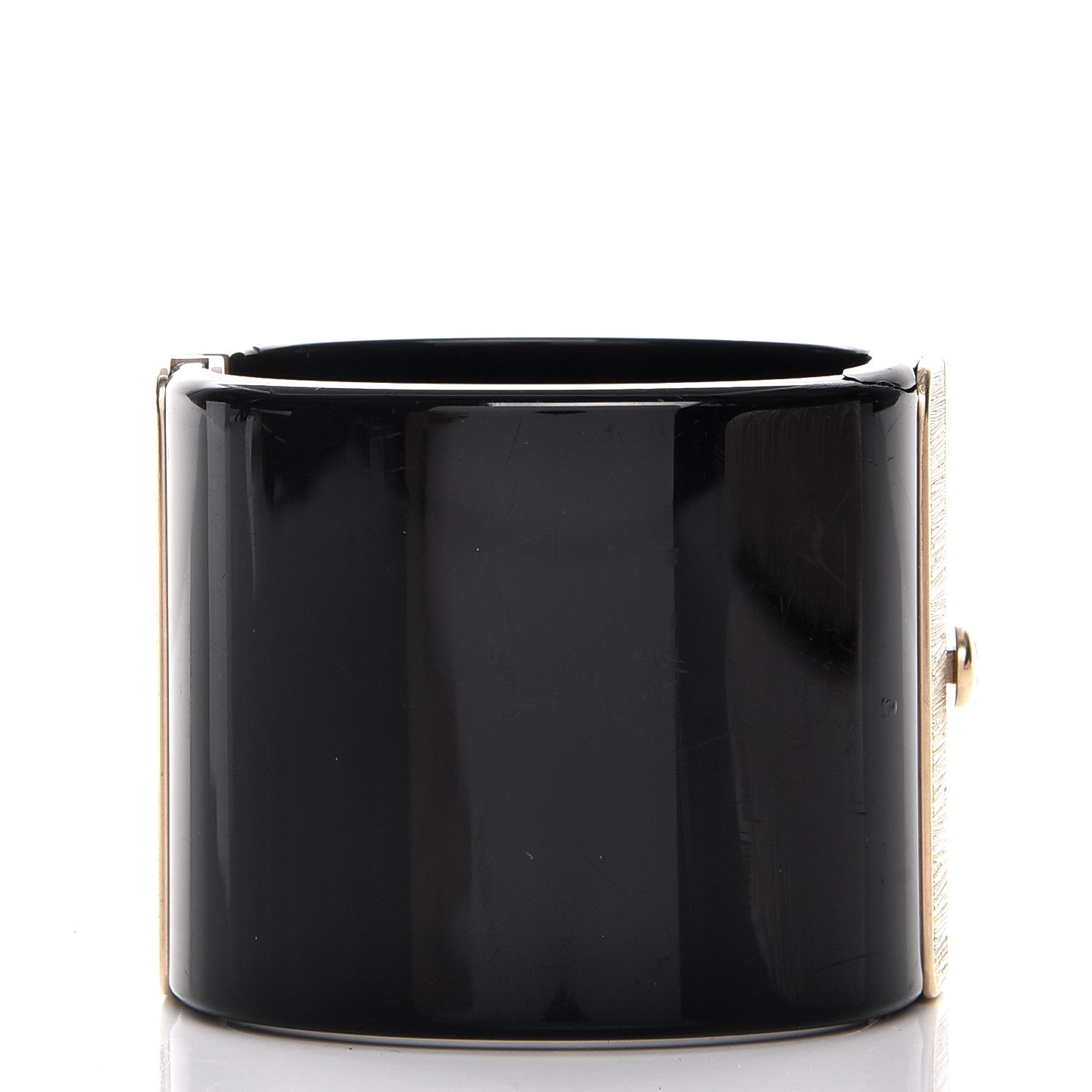 Chanel Resin Quilted CC Cuff Black Gold 3 of 6