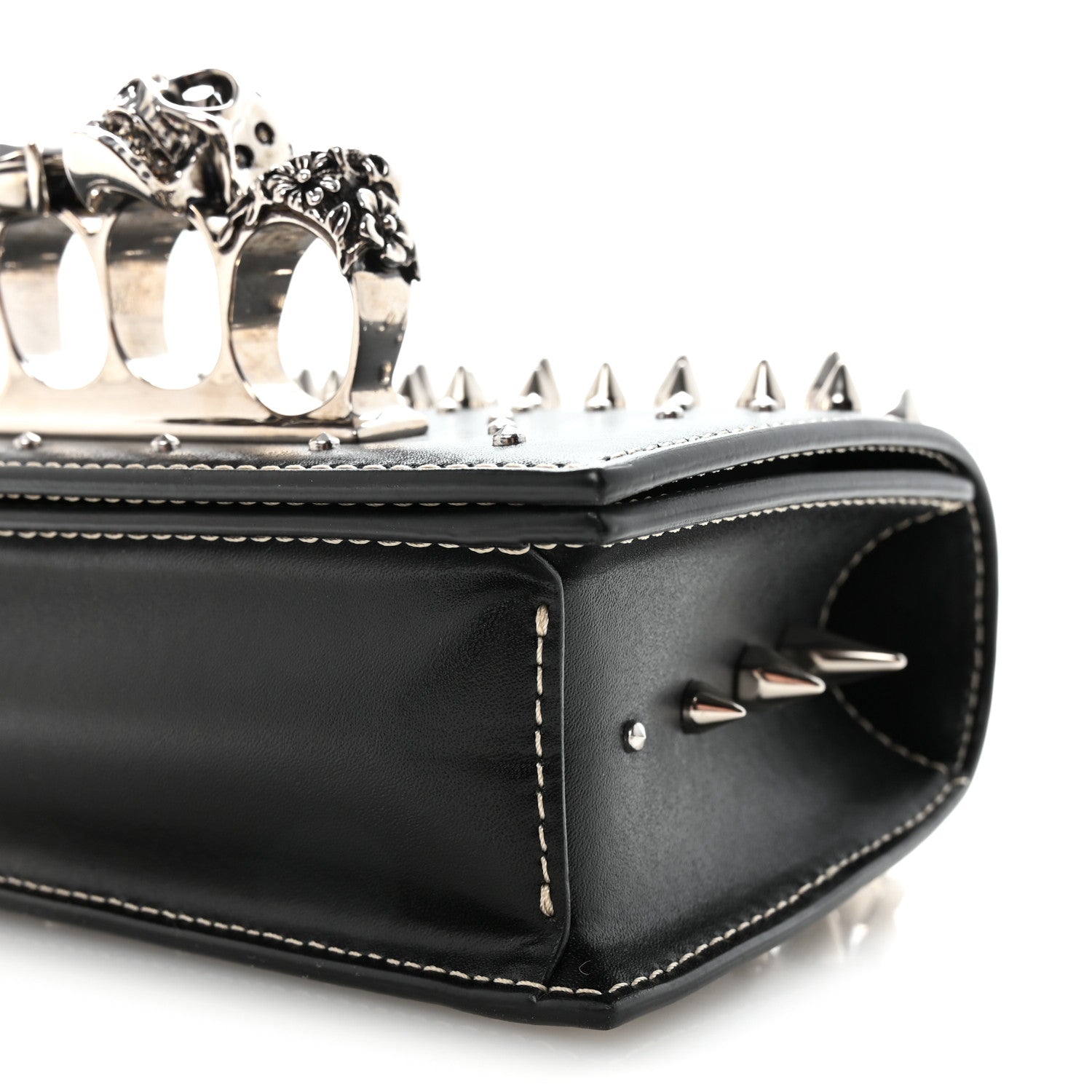 Alexander McQueen Calfskin Spike Studded Knuckle Satchel Black Silver 9 of 9