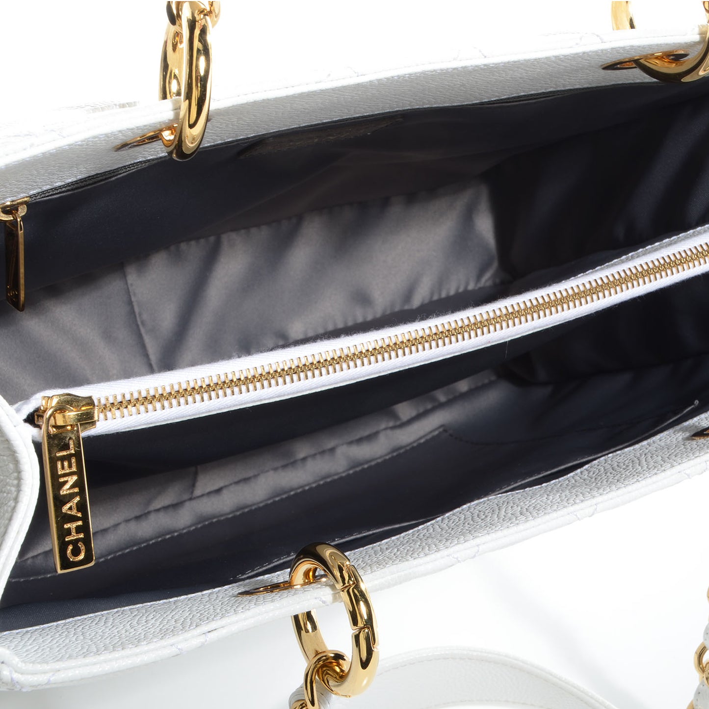 Caviar Quilted Grand Shopping Tote GST White