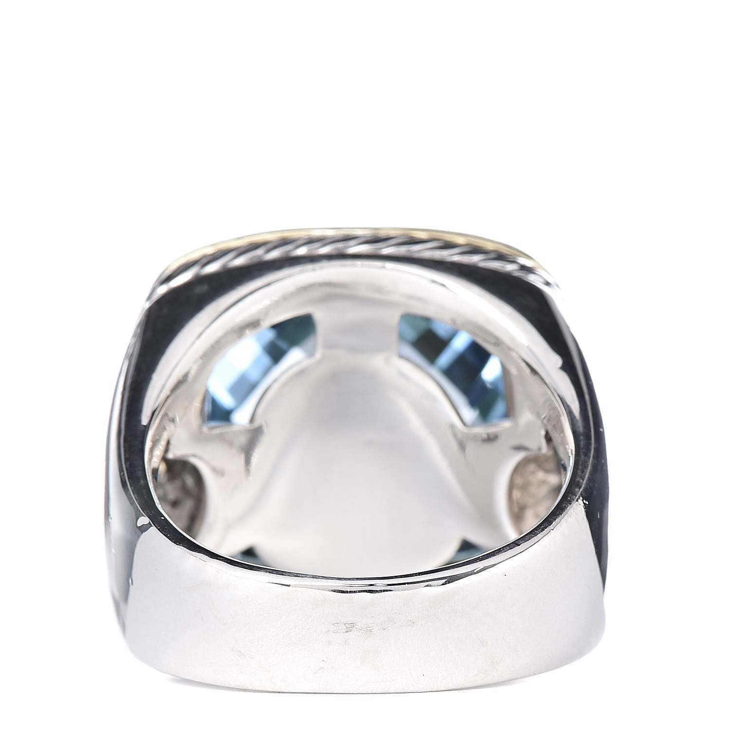 David Yurman Sterling Silver 18K Yellow Gold Blue Topaz 14mm Albion Statement Ring 53 6.25 4 of 5