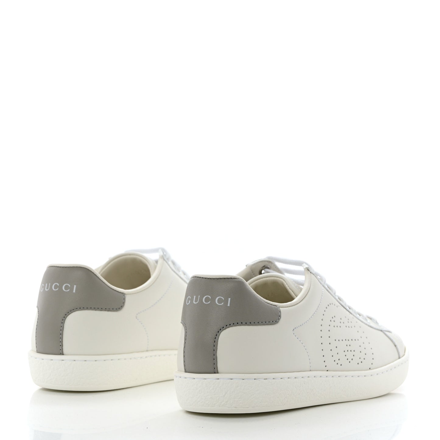 Calfskin Interlocking G Perforated Womens Ace Sneakers 35.5 White Grey Sky